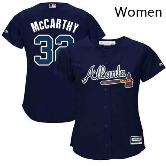 Womens Majestic Atlanta Braves 32 Brandon McCarthy Authentic Blue Alternate Road Cool Base MLB Jersey